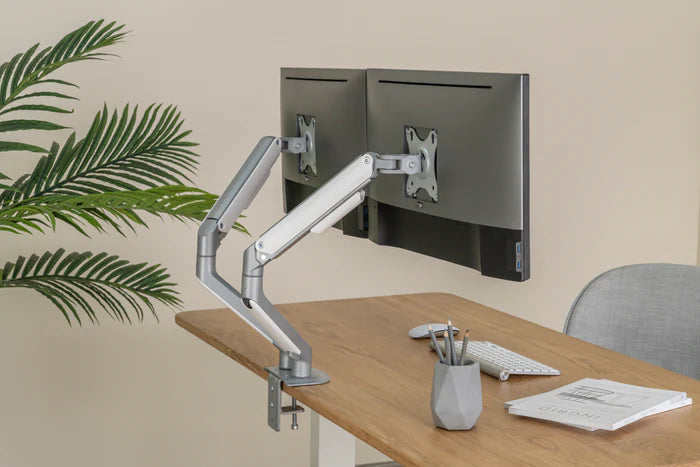 BRACOM Dual Monitor Arm Spring-Assisted Version - Silver