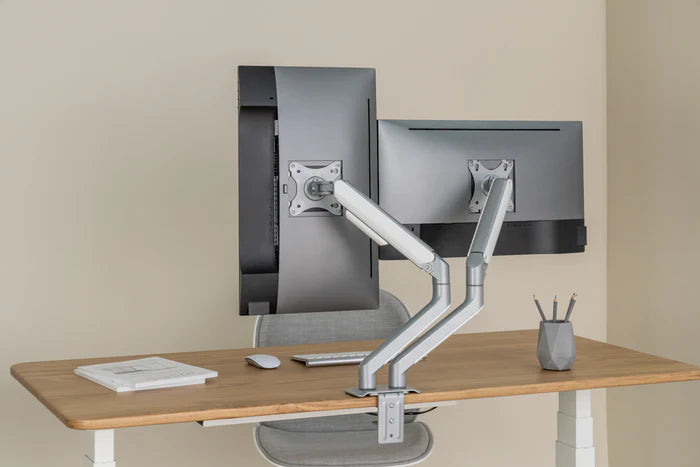 BRACOM Dual Monitor Arm Spring-Assisted Version - Silver